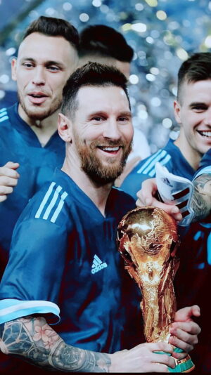 Background Messi Lifting World Cup Wallpaper